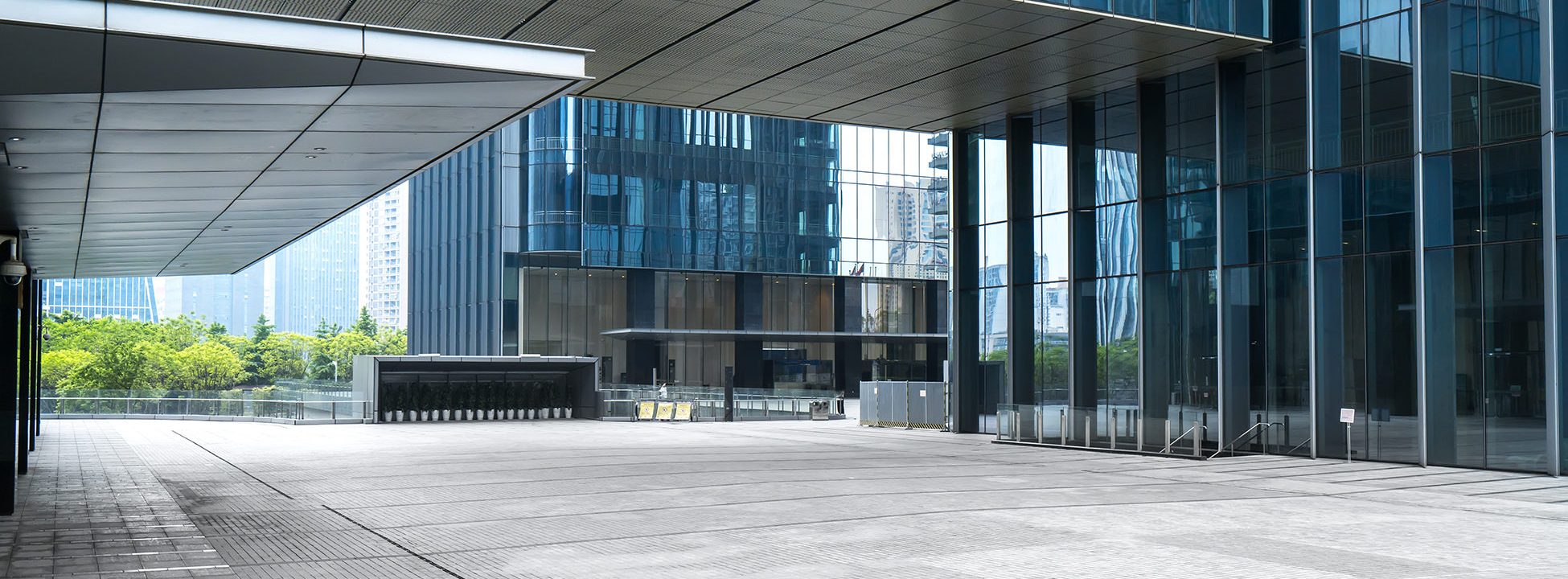 Panoramic skyline and buildings with empty concrete square floor,chongqing,china